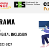 Cartel del Programa Radia 4ª edición 2023-2024 con los logotipos de Fundación ONCE, Conferencia de Consejos Sociales y CEOE Fundación