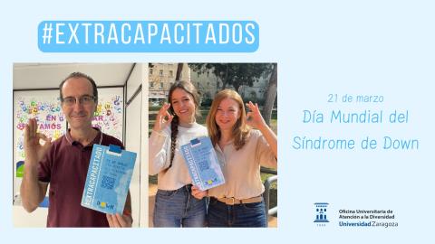 Fernando, Alicia y Natalia de la OUAD posan con el cartel de la campaña #extracapacitados